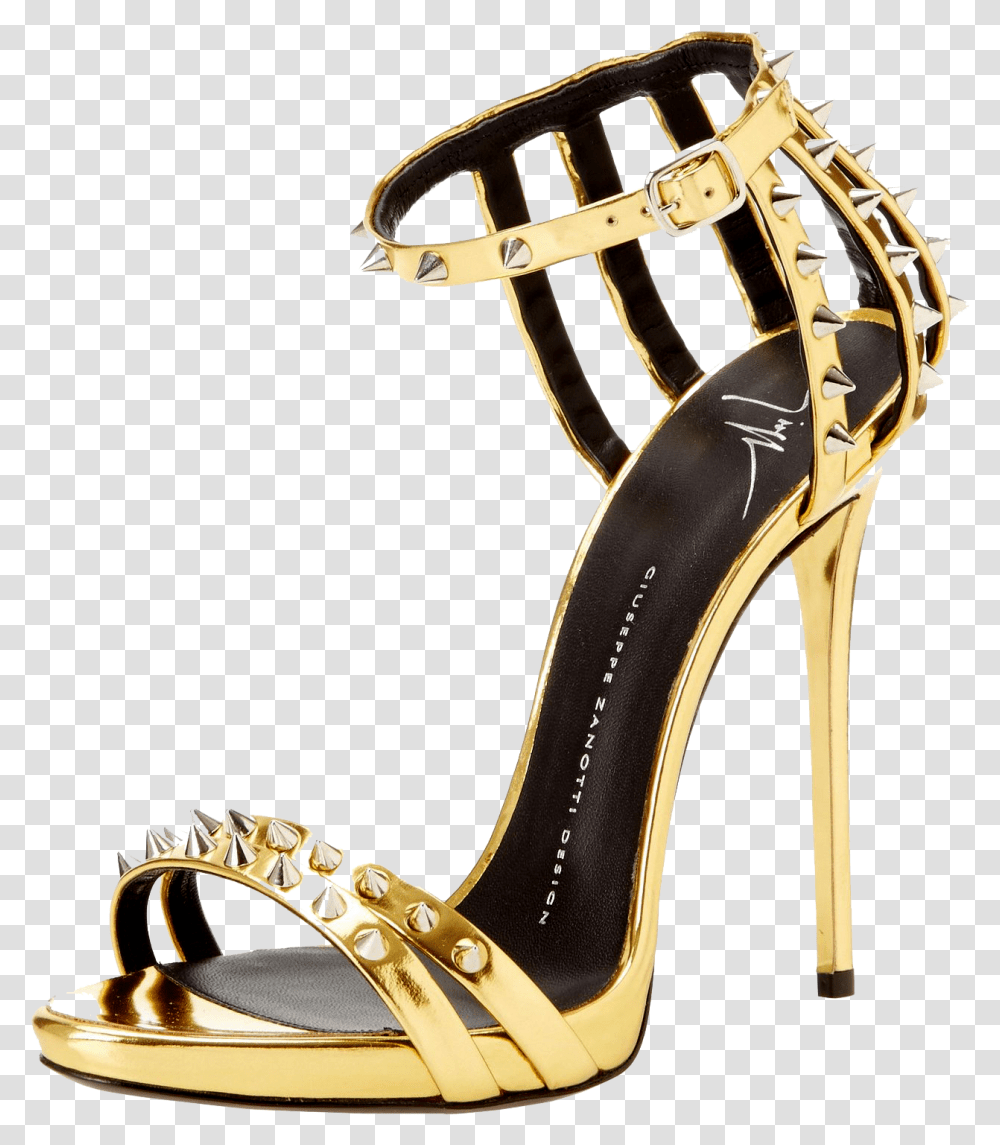 Women Shoes Images Giuseppe Zanotti Gold Spiked Heels, Clothing, Apparel, Sandal, Footwear Transparent Png
