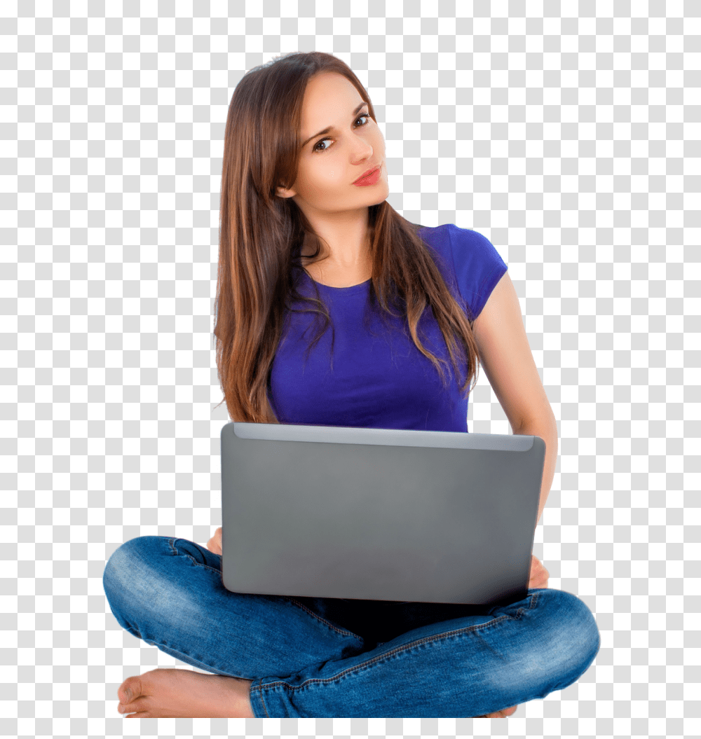 Women Sitting With Laptop Image, Person, Pc, Computer, Electronics Transparent Png