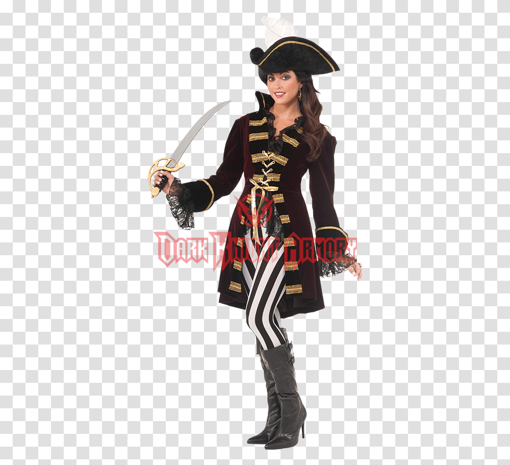 Womens Captain Morgana Costume Halloween Costume Pirate Wench Captain Morgan Female, Person, Human, Hat Transparent Png