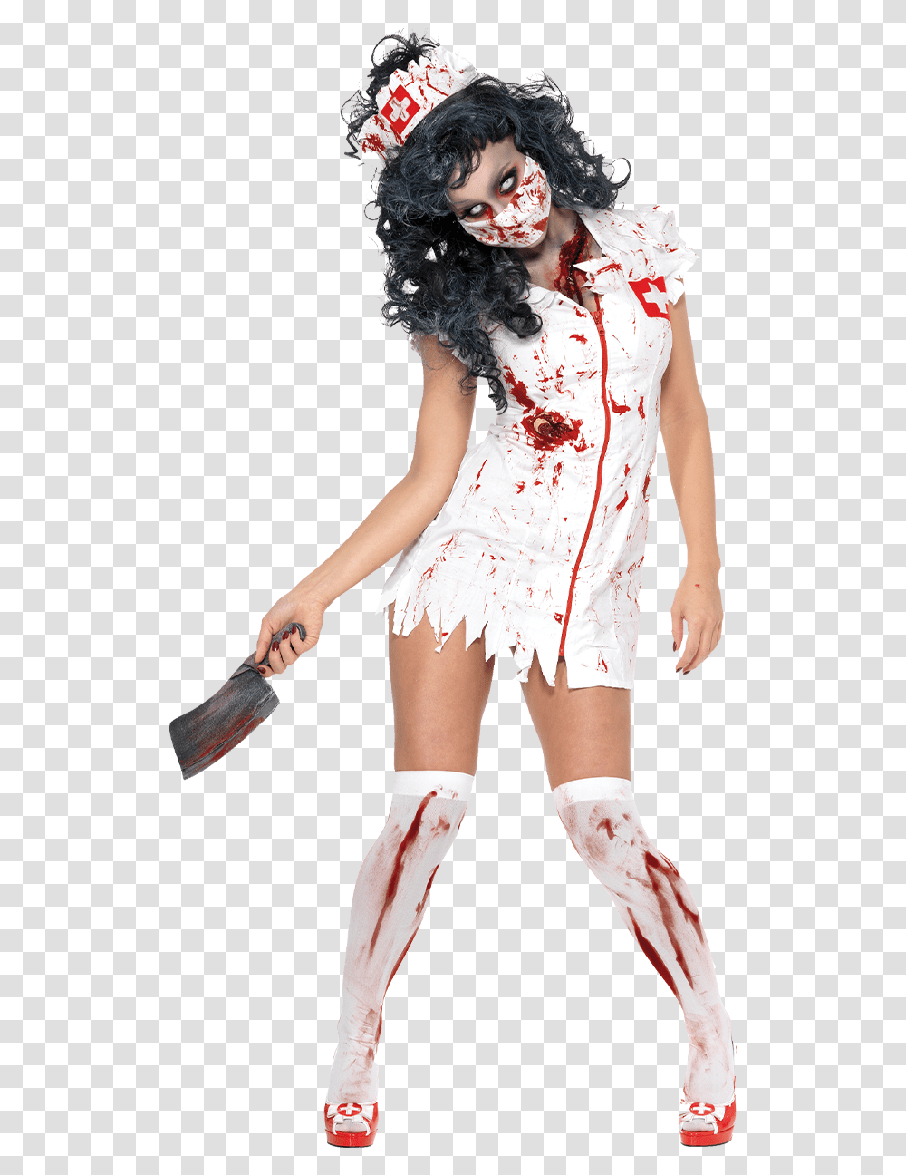 Womens Horror Halloween Costumes Nurse Halloween, Clothing, Person, Shoe, Footwear Transparent Png