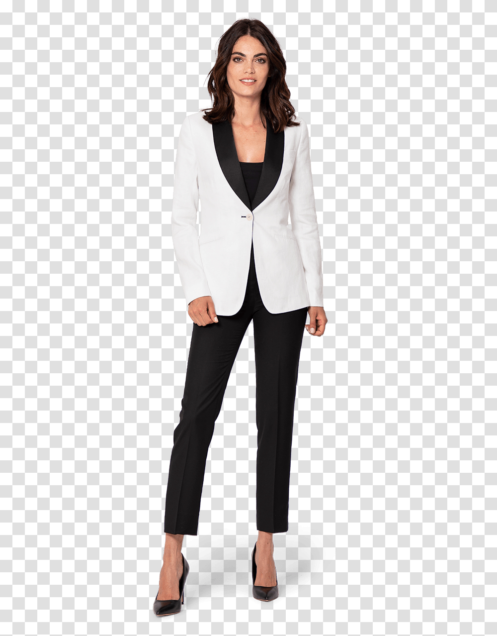 Womens White Tuxedo Jacket With Black Lapels, Suit, Overcoat, Person Transparent Png