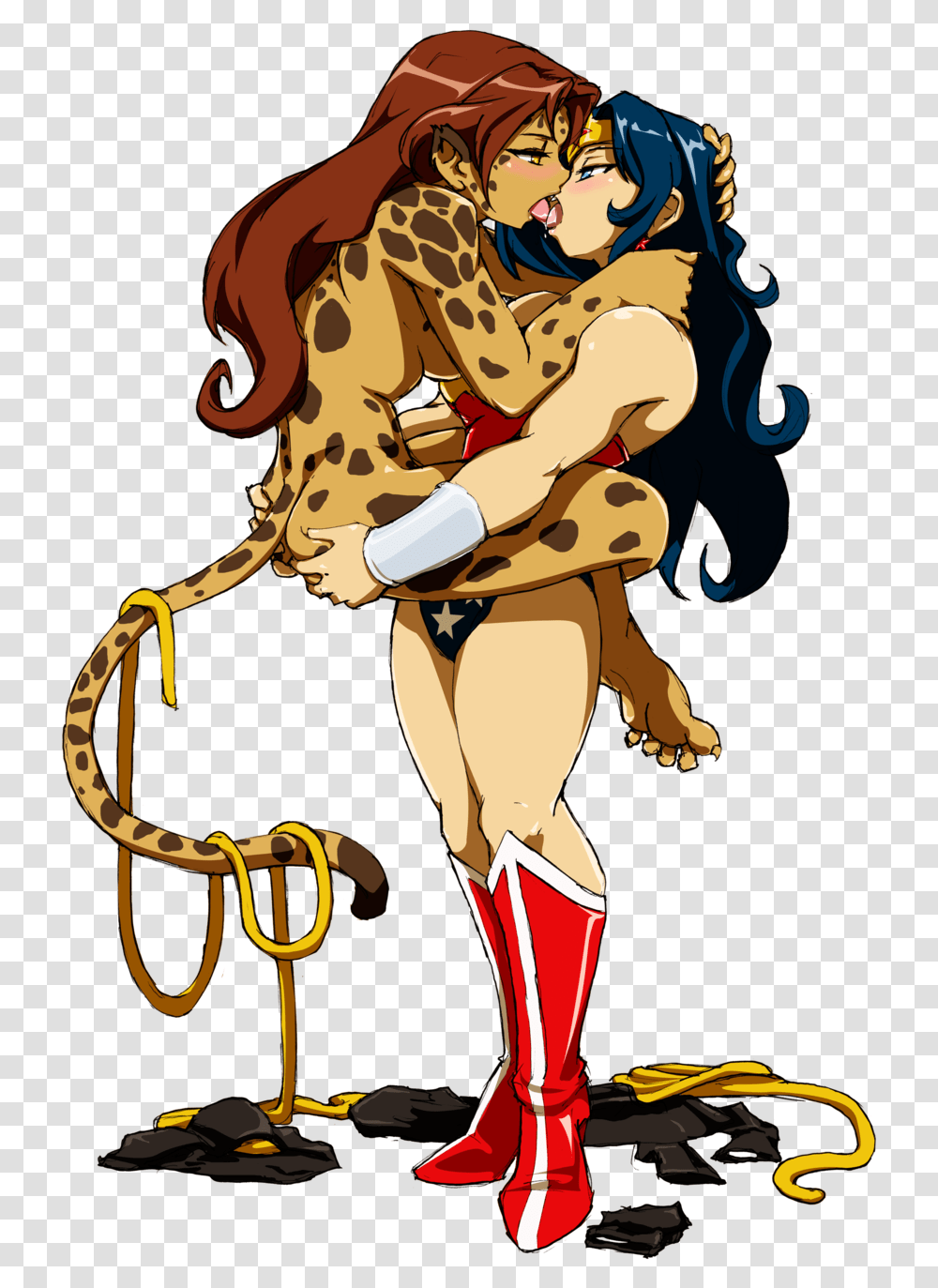Wonder Woman And Cheetah Love, Person, Mammal, Animal, Outdoors Transparent Png