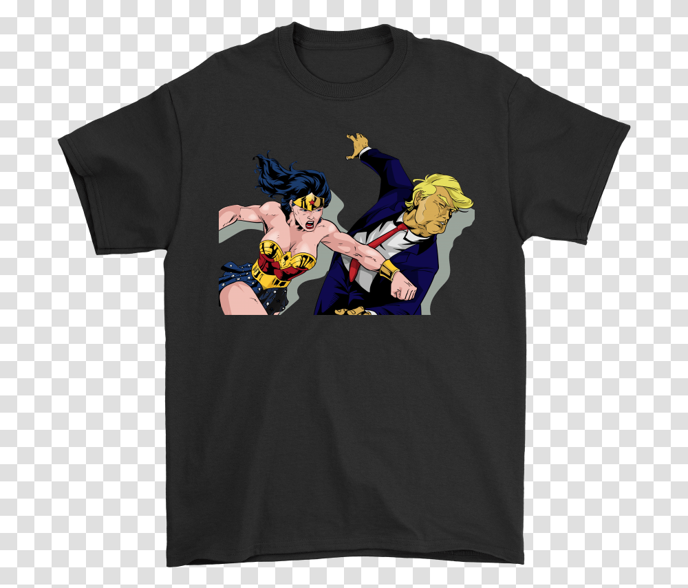 Wonder Woman Punching Donald Trump Face Shirts Science Shirts Schrodinger's Cat, Apparel, T-Shirt, Person Transparent Png