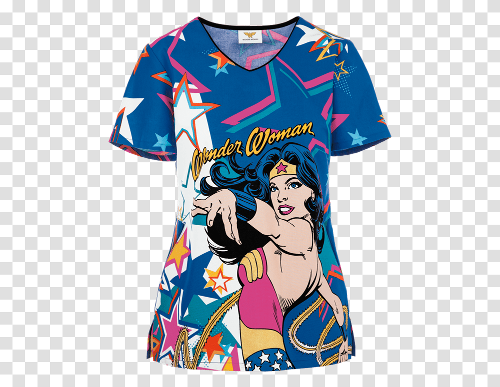 Wonder Woman Scrub Top Active Shirt, Apparel, Jersey, Person Transparent Png