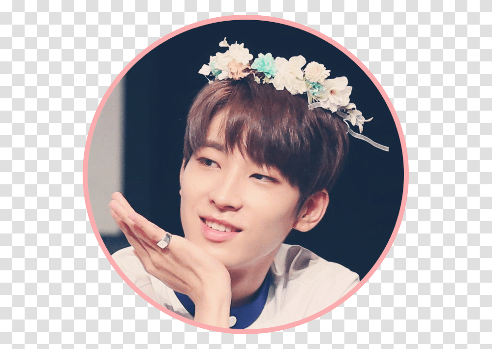 Wonwoo Svt Svtwonwoo Seventeen Flowercrown Freetoedit Wonwoo With Flower Crown, Face, Person, Human, Accessories Transparent Png