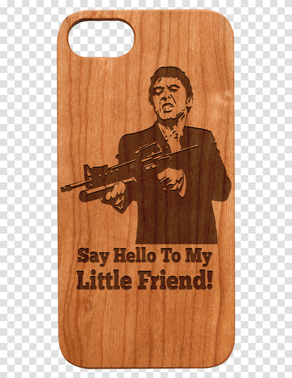 Wood Case Say Hello To My Little Friend Sticker, Person, Human, Plywood, Leisure Activities Transparent Png