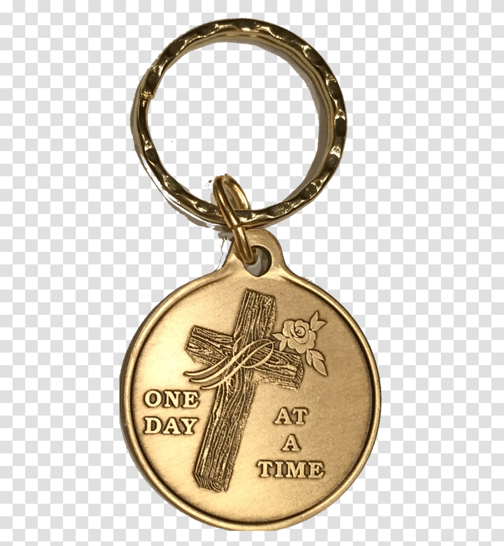 Wood Cross With Rose One Day At A Time Keychain Aa Keychain, Pendant, Locket, Jewelry, Accessories Transparent Png