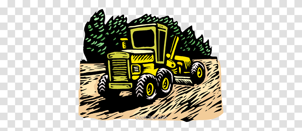 Woodcut Grader Tractor Royalty Free Vector Clip Art Illustration, Vehicle, Transportation, Bulldozer, Wheel Transparent Png