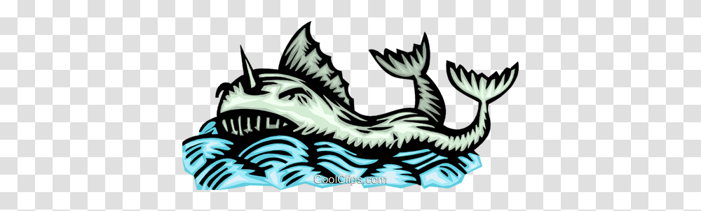 Woodcut Ocean Creature Royalty Free Vector Clip Art Illustration, Dragon, Bird, Animal, Reptile Transparent Png