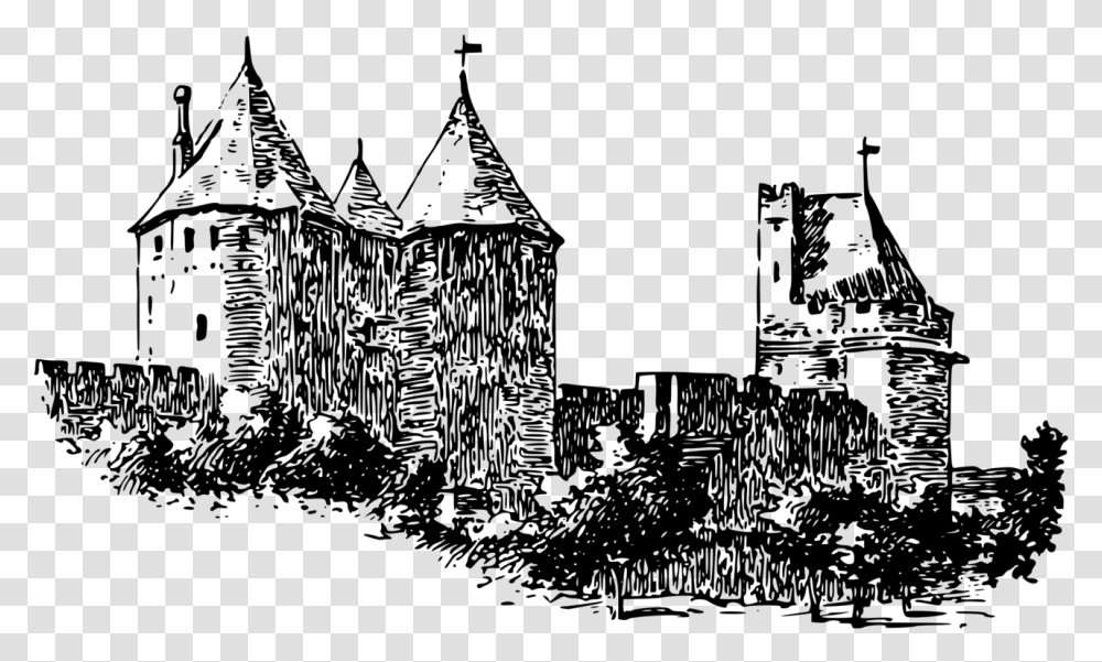 Woodcut Woodblock Printing Fortification Castle Defensive Carcassonne Castle Clipart, Gray, World Of Warcraft Transparent Png