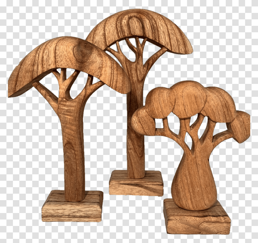 Wooden African Trees Set Of 3 Natural Wood, Bronze, Cross, Sculpture, Art Transparent Png