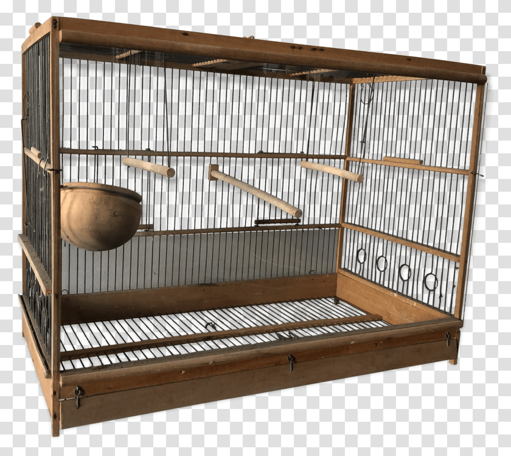 Wooden Bird Cage Old And GlassSrc Https Cage En Bois Oiseau, Crib, Furniture, Plate Rack, Shelf Transparent Png
