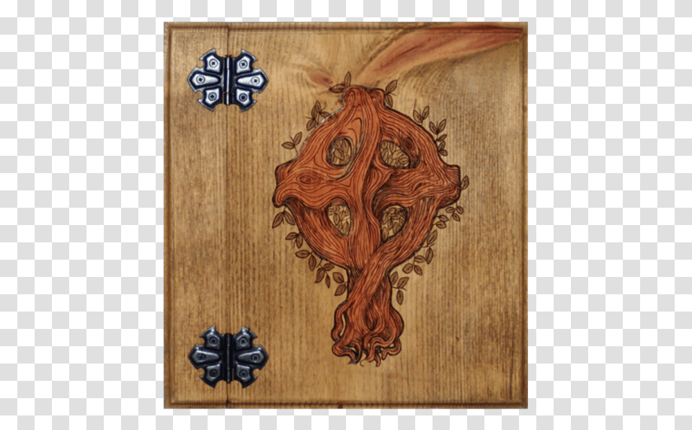 Wooden Book Of Shadows Featuring A Celtic Cross And Plywood, Hardwood, Painting, Floral Design Transparent Png