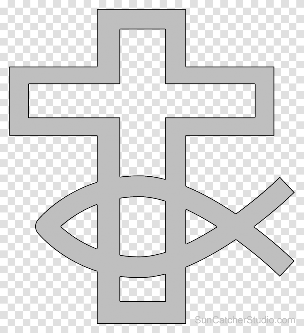 Wooden Cross With A Fish Symbol Download Scroll Saw Patterns Jesus Cross, Stencil, Logo, Trademark, Crucifix Transparent Png
