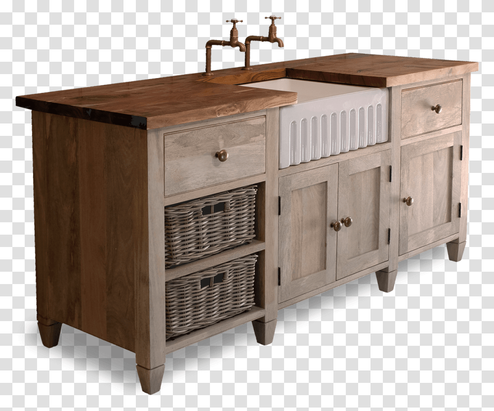 Wooden Kitchen Unit With Enamel Sink Cabinetry, Kitchen Island, Indoors, Sink Faucet, Double Sink Transparent Png