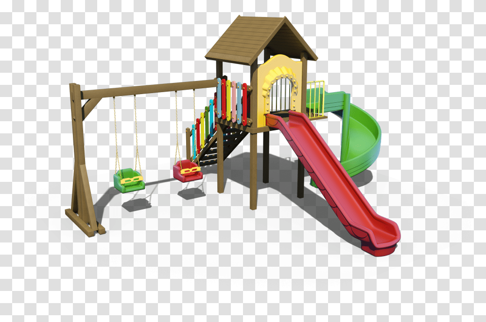Wooden Outdoor Playground With 2 Slides And 2 Swings Playground Slide, Play Area, Toy, Outdoor Play Area Transparent Png