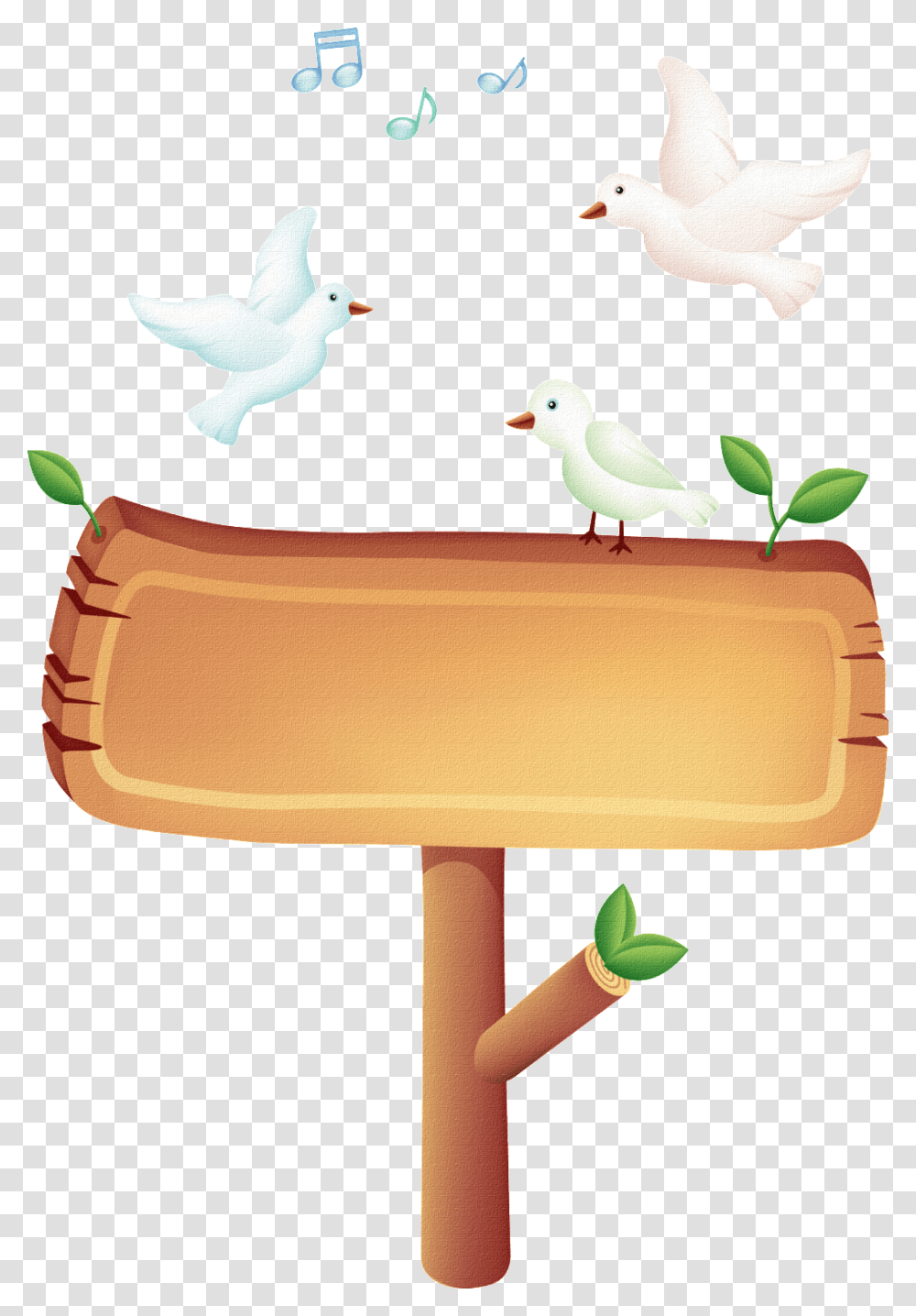 Wooden Signboard With Standing White Pigeons Cartoon Wood Post Sign, Bird, Animal Transparent Png