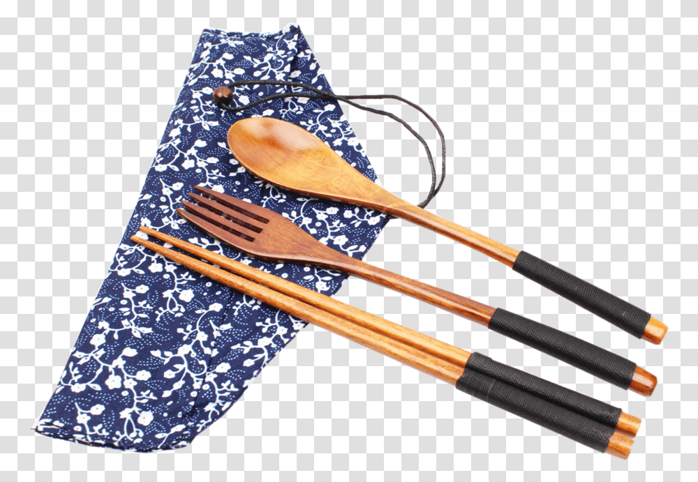 Wooden Utensil Set Spoon Fork Amp Chopsticks W Floral Pool, Cutlery, Wooden Spoon Transparent Png