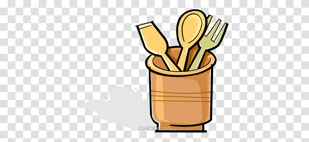 Wooden Utensils In A Crock Pot Royalty Free Vector Clip Art, Cutlery, Spoon, Wooden Spoon, Bucket Transparent Png
