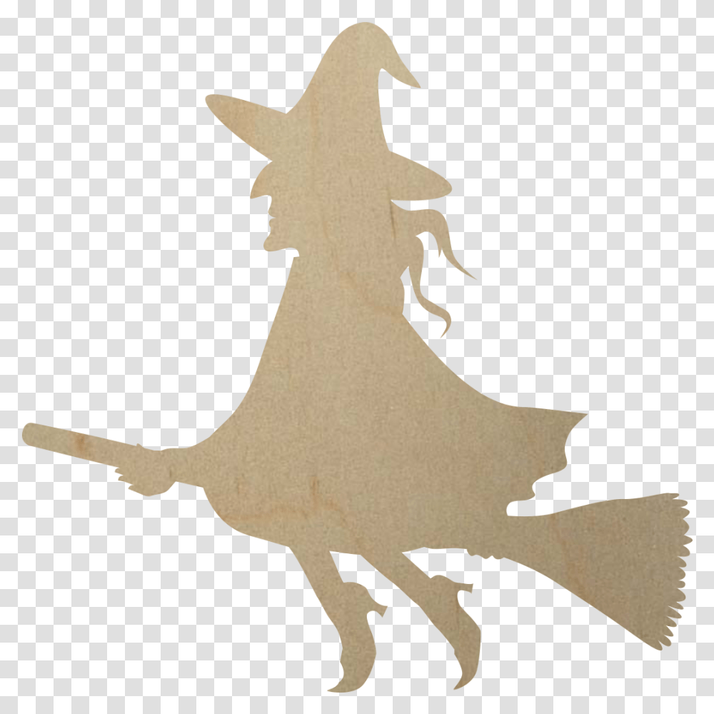 Wooden Witch On Broomstick Cutout Witch Shape To Cut Out, Silhouette, Stencil Transparent Png