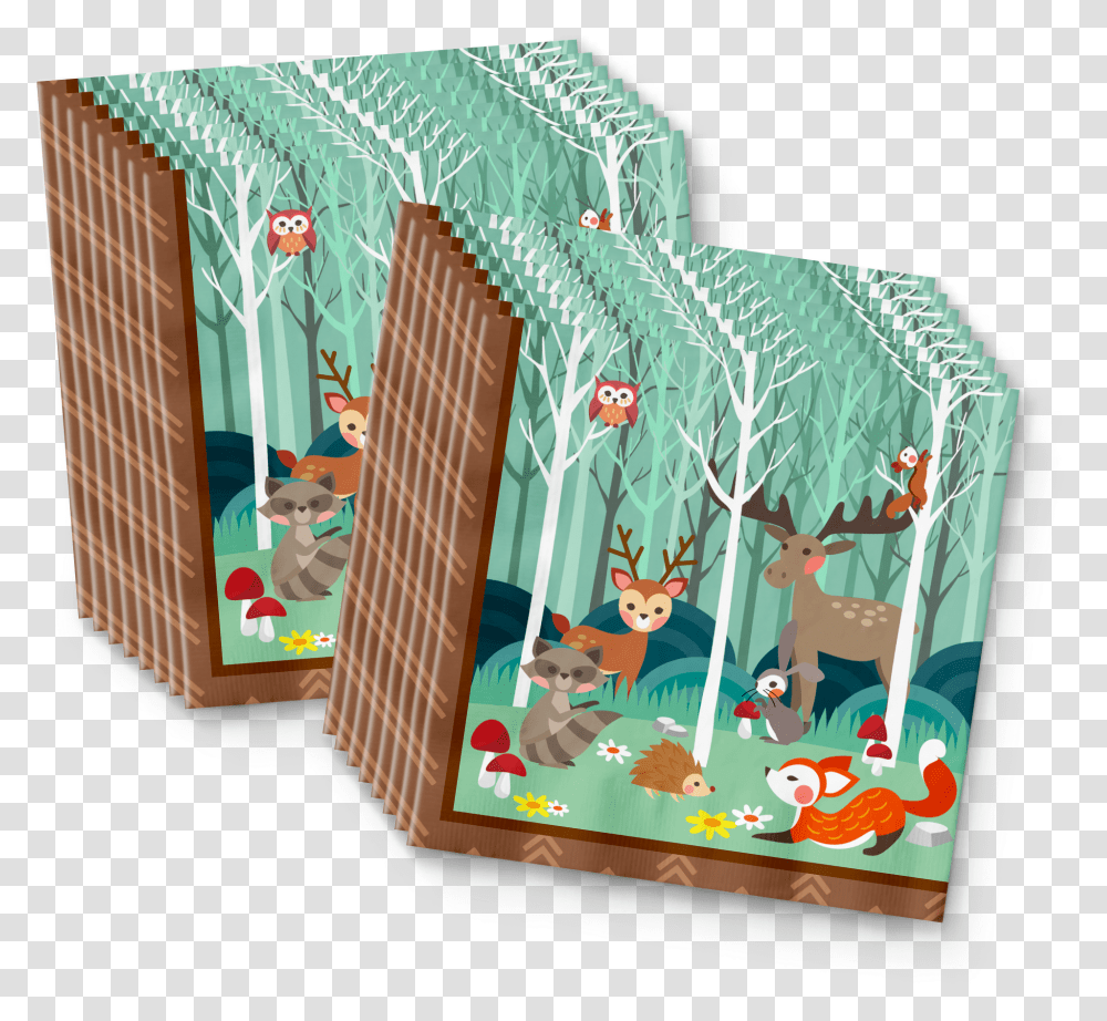 Woodland Animals Birthday Party Tableware Kit For 16 Cartoon, Crib, Furniture Transparent Png
