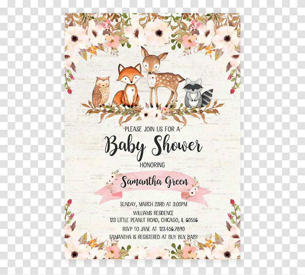 Woodland Baby Shower Invitations Fall Themed, Chicken, Animal, Poster Transparent Png