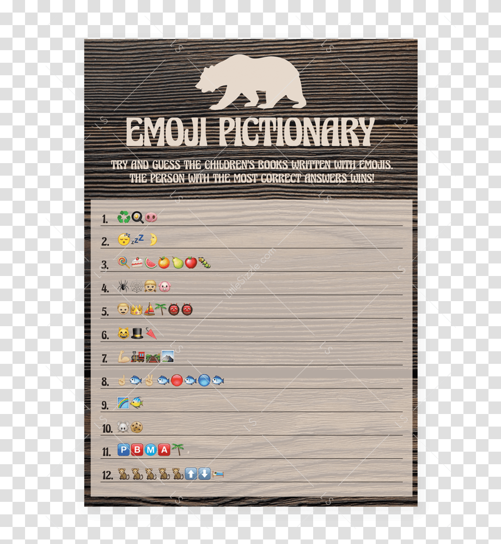 Woodland Theme Baby Shower Emoji Game Printable Themed Emoji Pictionary, Text, Page, Number, Symbol Transparent Png