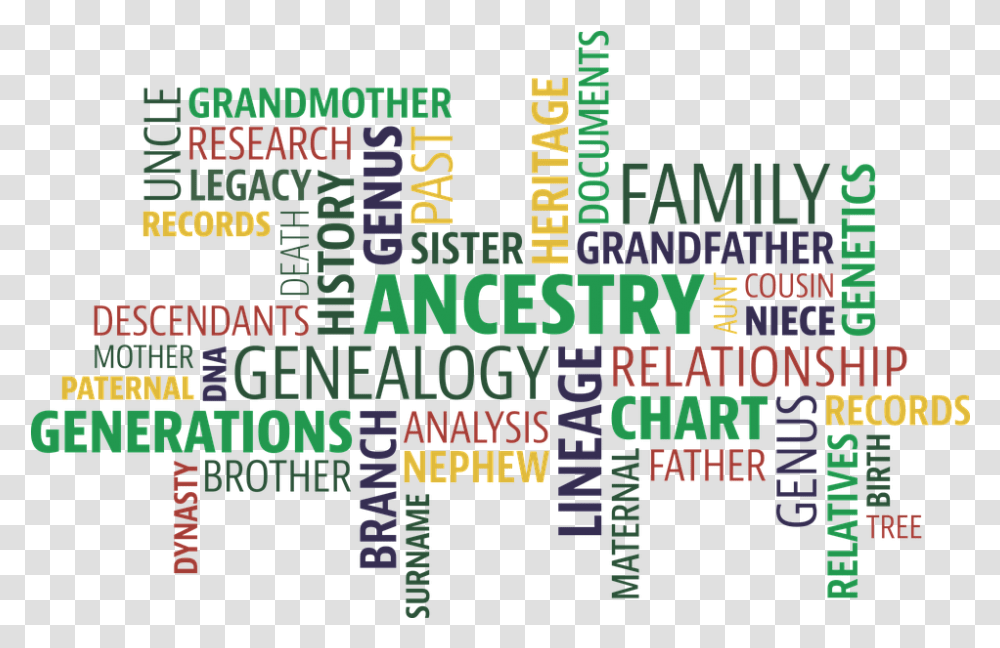 Word Cloud Search Ancestry Genealogy Words, Text, Flyer, Poster, Paper Transparent Png