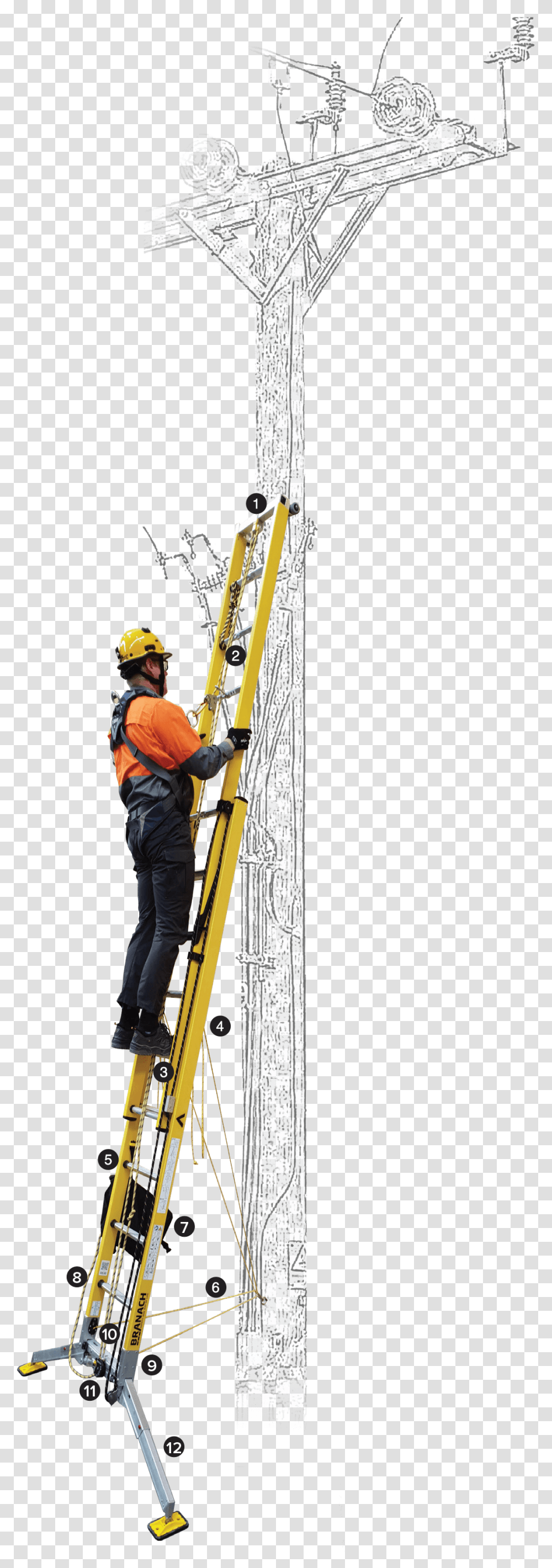Worker Using Euromaster Fall Control Against Powerpole Abseiling, Person, Human, Cross Transparent Png