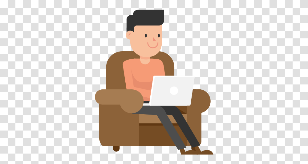Working On Laptop Cartoon, Sitting, Dating, Chair Transparent Png