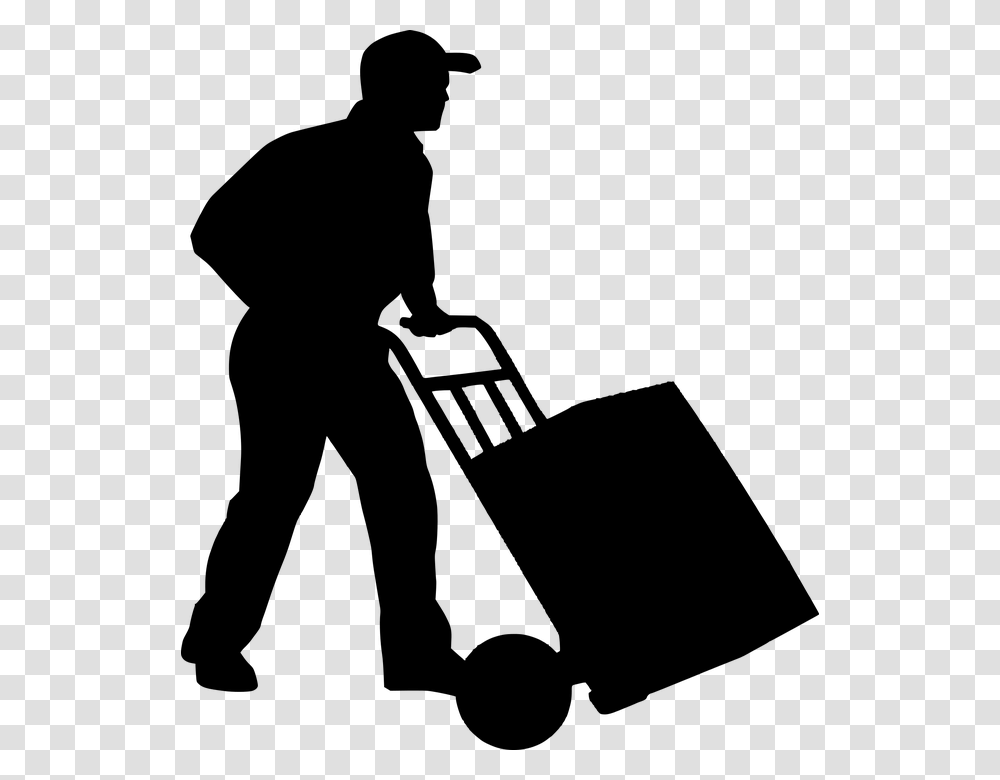 Working Silhouette Pushing Delivery Shipping Delivery Man Silhouette, Gray, World Of Warcraft Transparent Png