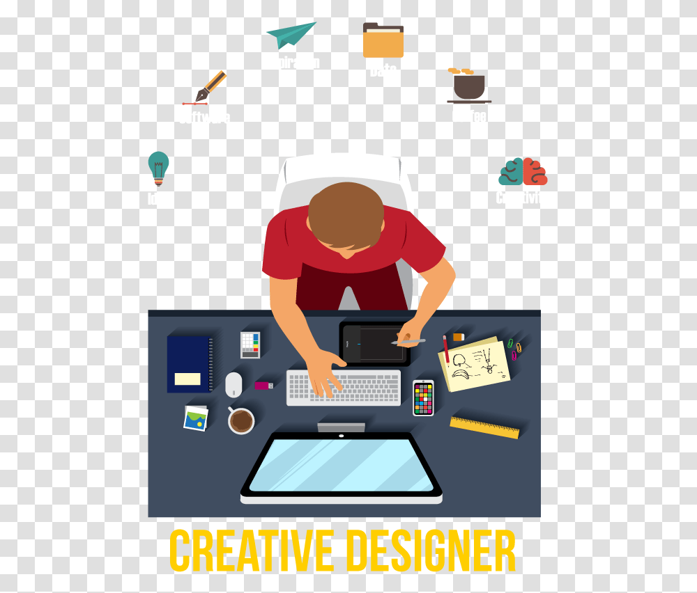 Working Vector Creative Designer Illustration, Person, Human, Computer, Electronics Transparent Png