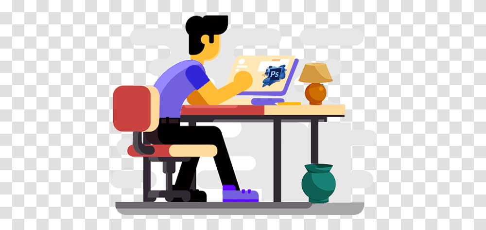 Working With Computer Vector, Furniture, Table, Sitting Transparent Png