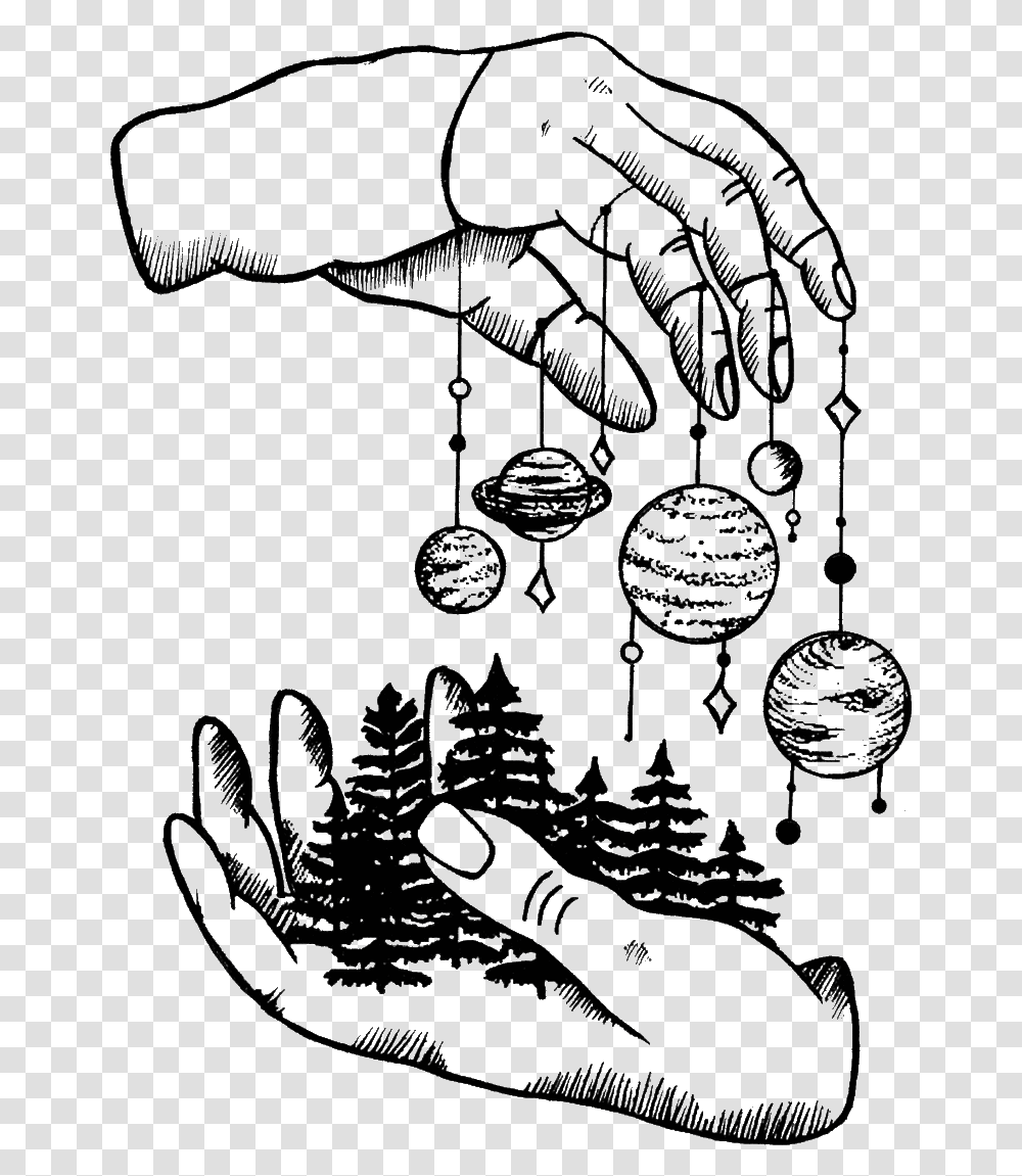 World In Hands Drawing Download Space And Hands Drawings, Plant, Bush, Vegetation, Outdoors Transparent Png