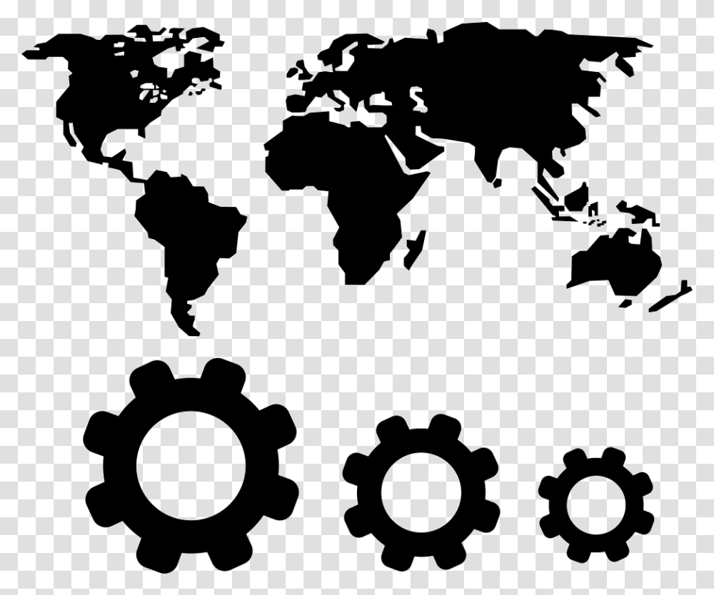 World Map And Gears Symbols World Map Plain Vector, Bird, Animal, Machine, Silhouette Transparent Png