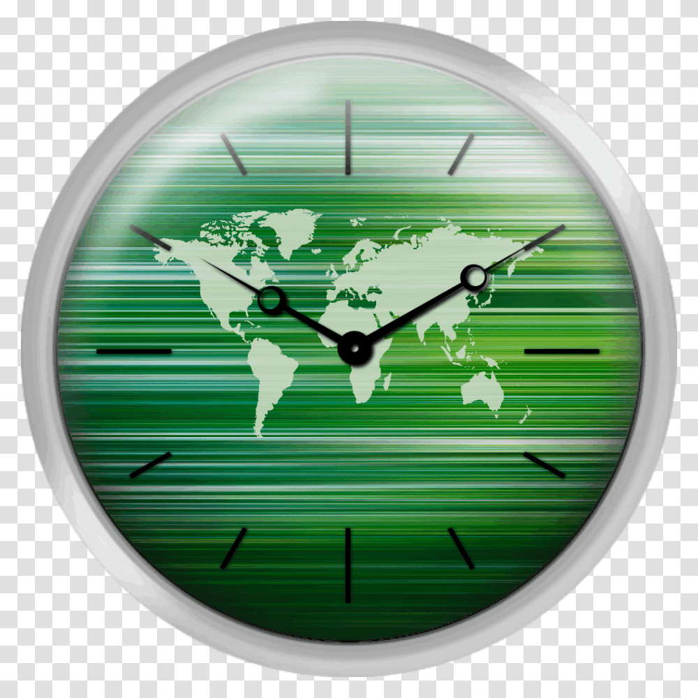 World Map On Green Background World Map, Clock, Analog Clock, Wall Clock, Airplane Transparent Png