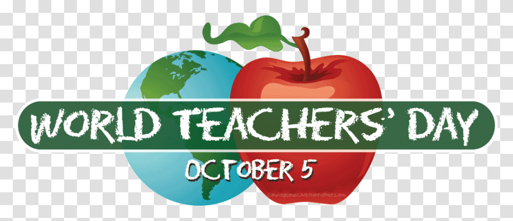 World Teachers Day October 5 Apple And Earth Globe World Teacher Day 2019, Label, Plant, Green Transparent Png
