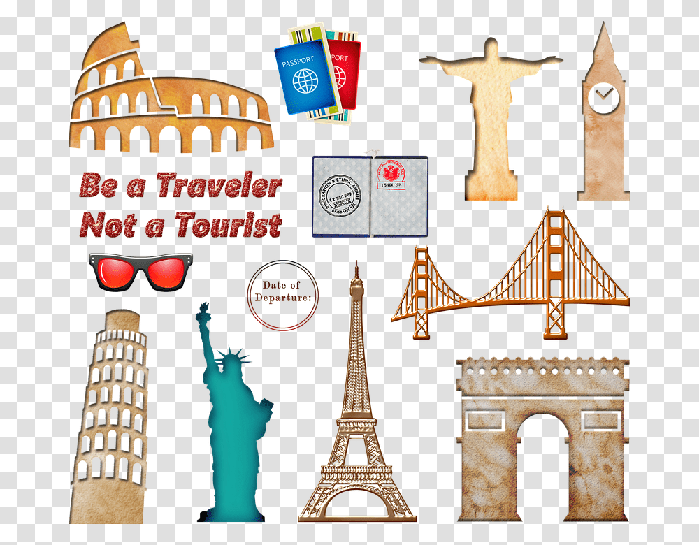World Travel Landmarks Passport Travel Europe Statue Of Liberty, Building, Architecture, Cross Transparent Png