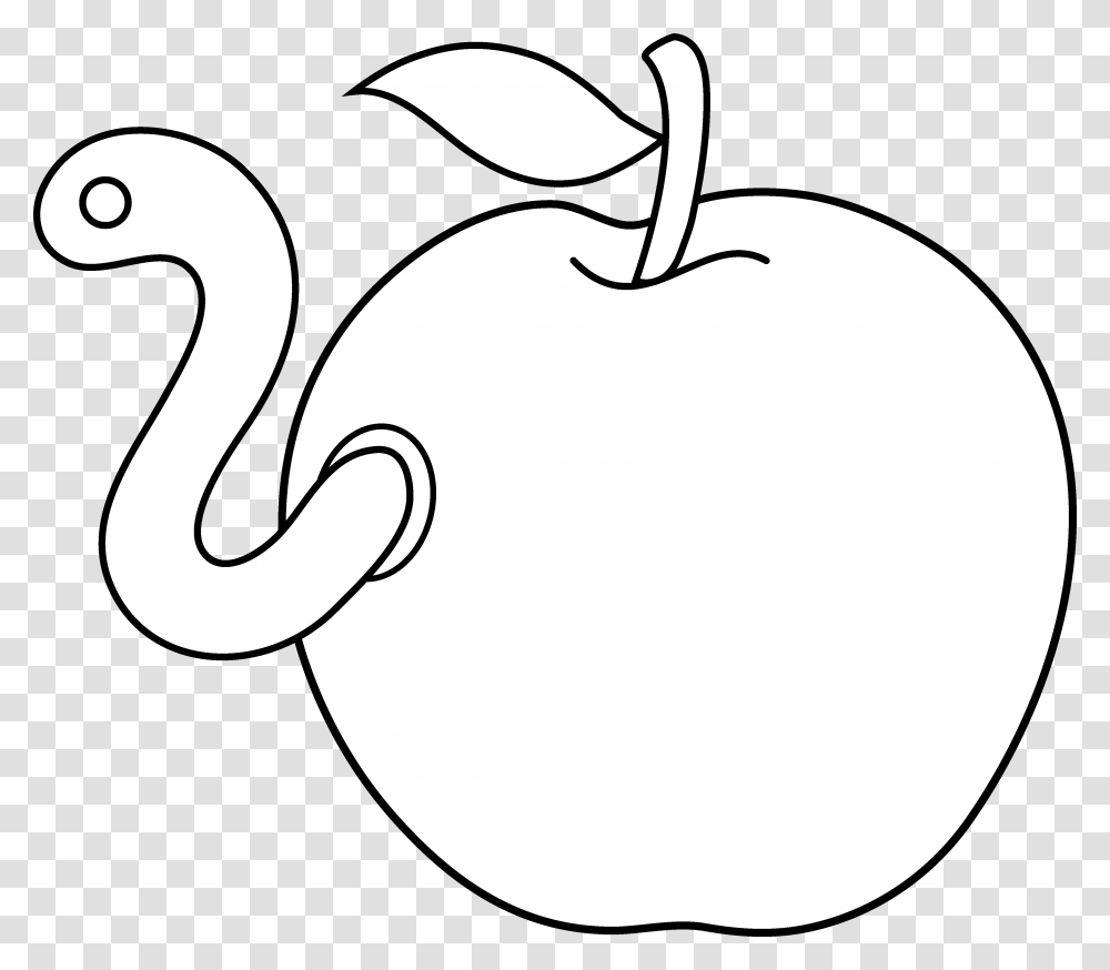 Worm Apple Coloring Book Clip Art Cartoon Apple Black And White, Plant, Food, Fruit, Produce Transparent Png