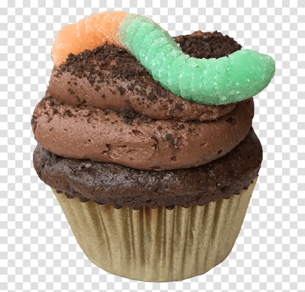 Worms Dirt Cupcake, Cream, Dessert, Food, Icing Transparent Png