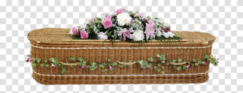 Woven Wicker Coffin Decorated With Flowers Clip Arts Artificial Flower, Basket, Plant, Blossom, Birthday Cake Transparent Png