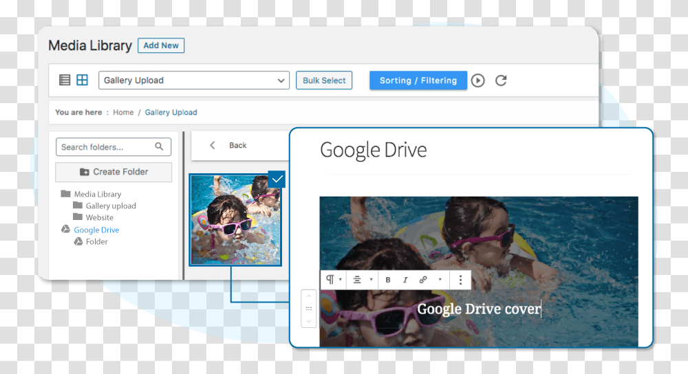 Wp Media Folder Wordpress Google Drive Integration Language, Sunglasses, Accessories, Person, Swimming Transparent Png