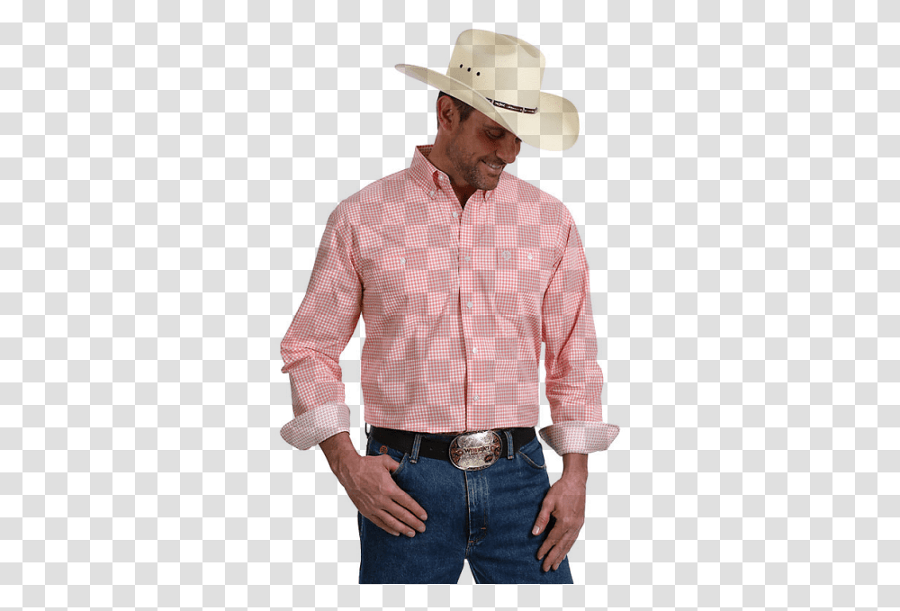 Wrangler George Strait Men's Ls Coralwhite Check Cowboy Hat, Apparel, Shirt, Person Transparent Png