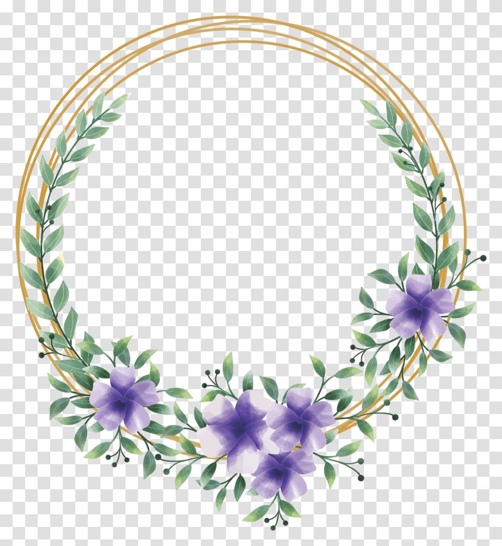 Wreath Flower Circle Geometric Glitter Gold Watercolor Gold Circle With Flowers, Pattern Transparent Png