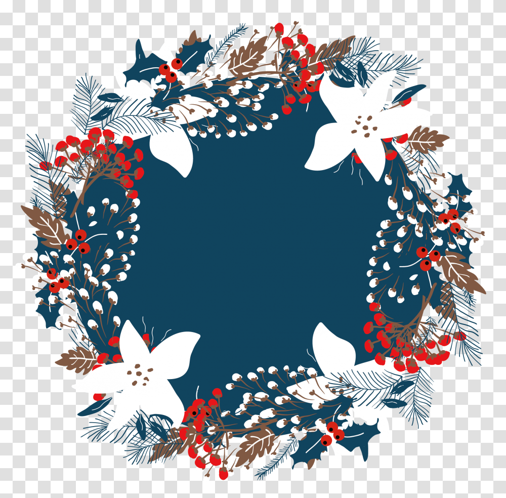 Wreath Illustration Vector Border Blue Christmas Wreath Vector Free, Graphics, Art, Floral Design, Pattern Transparent Png