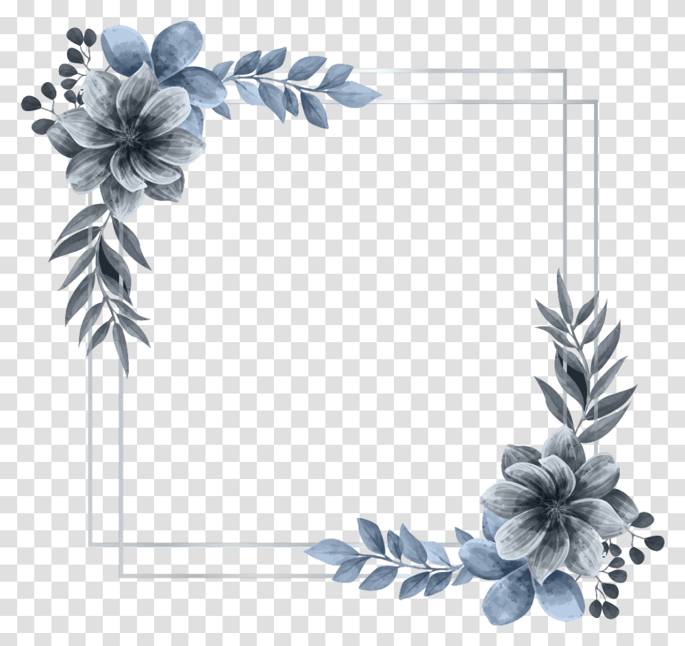 Wreath Square Flower Floral Frame Silver Glitter Silver Wedding Frame, Floral Design, Pattern Transparent Png