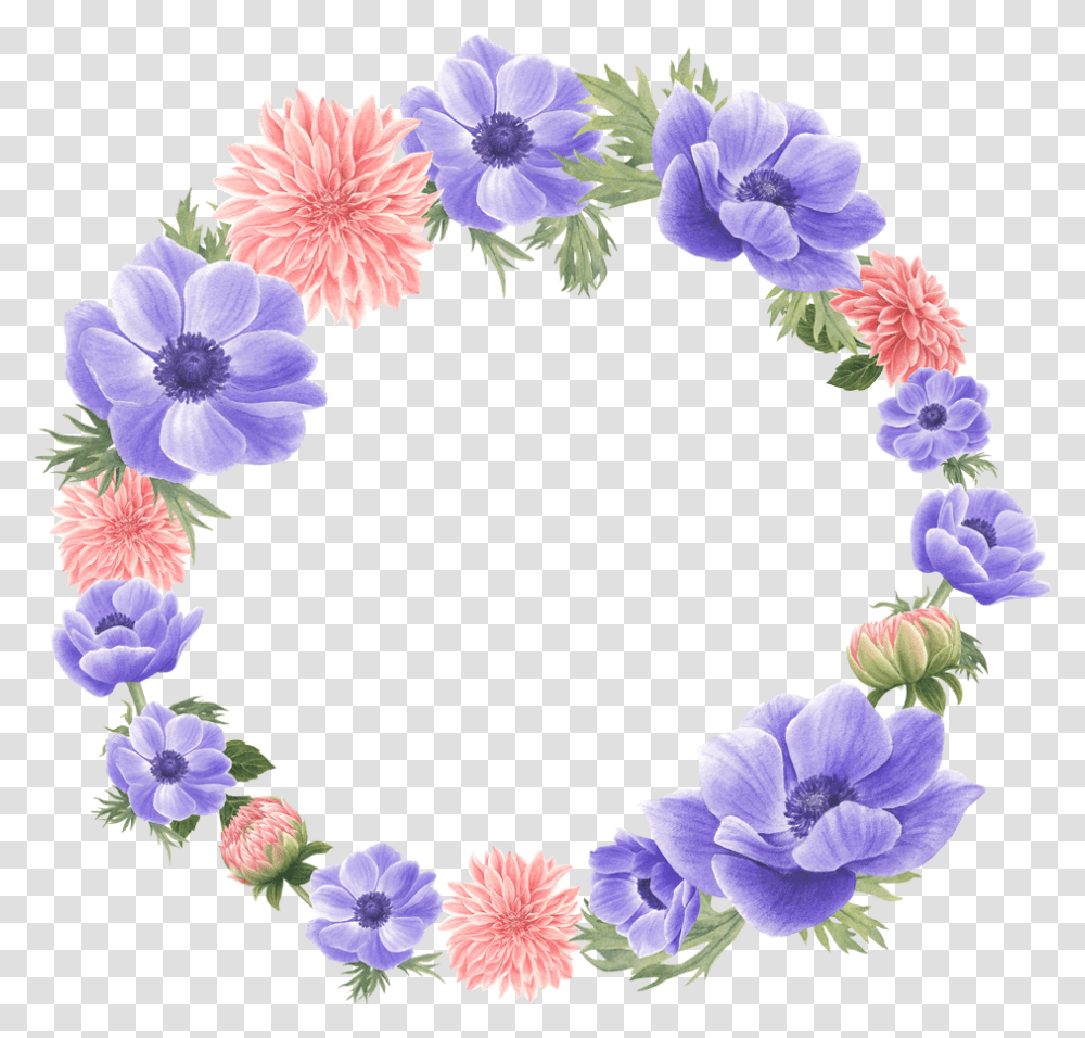 Wreath With Anemone And Dahlia Flower By We Studio Artificial Flower, Plant, Blossom, Geranium, Purple Transparent Png