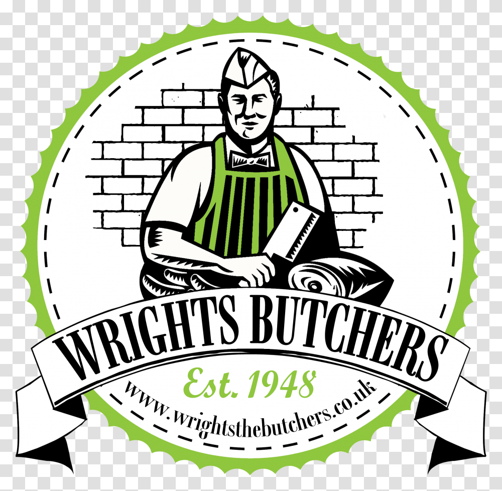 Wrights The Butchers Logo Butcher C, Label, Text, Person, Word Transparent Png