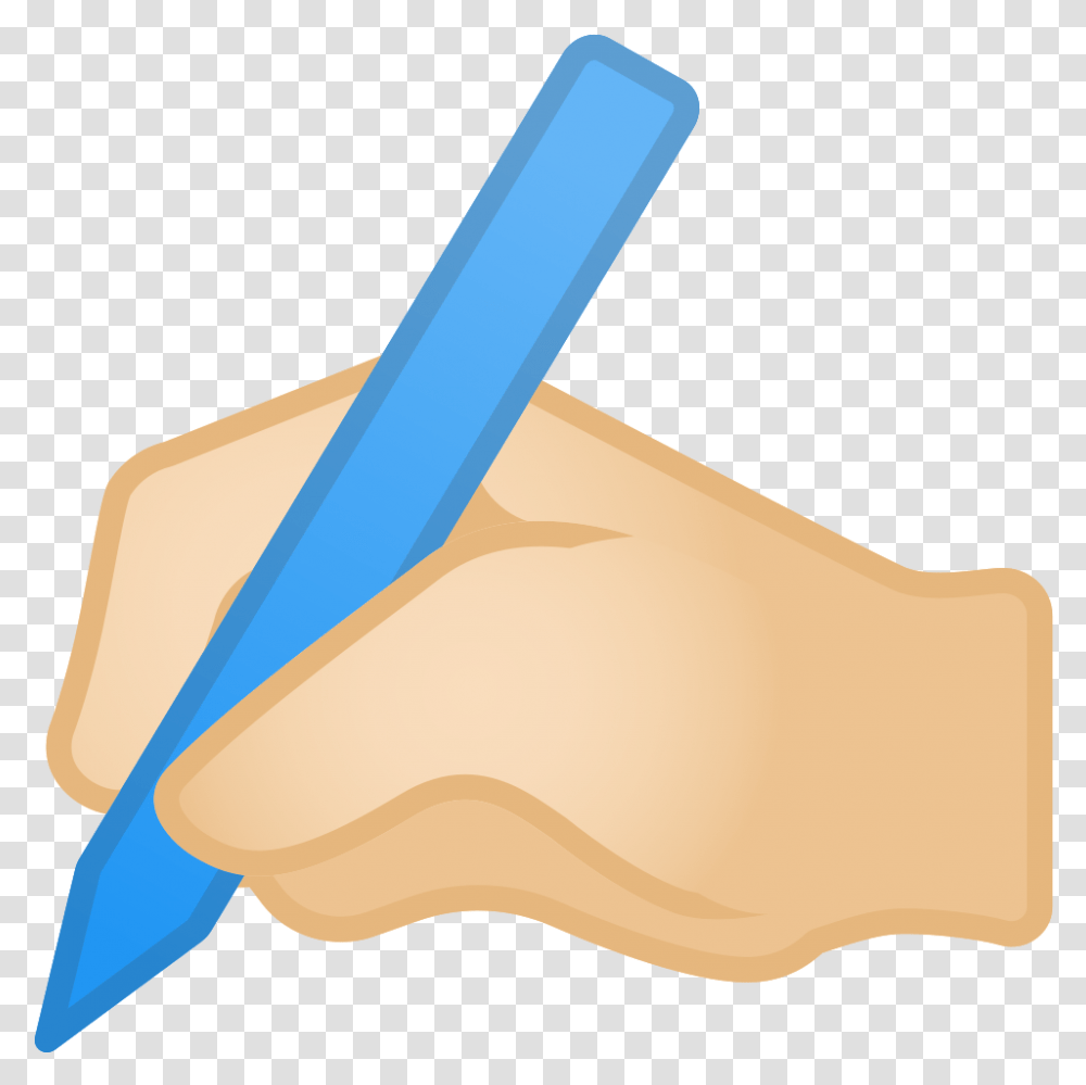 Writing Hand Light Skin Tone Icon Noto Emoji People Writing Hand Emoji, Pencil, Axe, Tool, Text Transparent Png