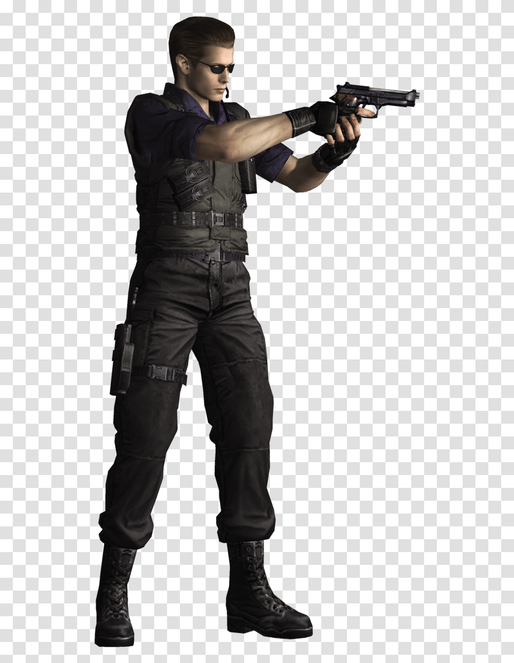 Wwe John Cena Resident Evil Remake Albert Wesker, Person, Gun, Weapon, Shoe Transparent Png